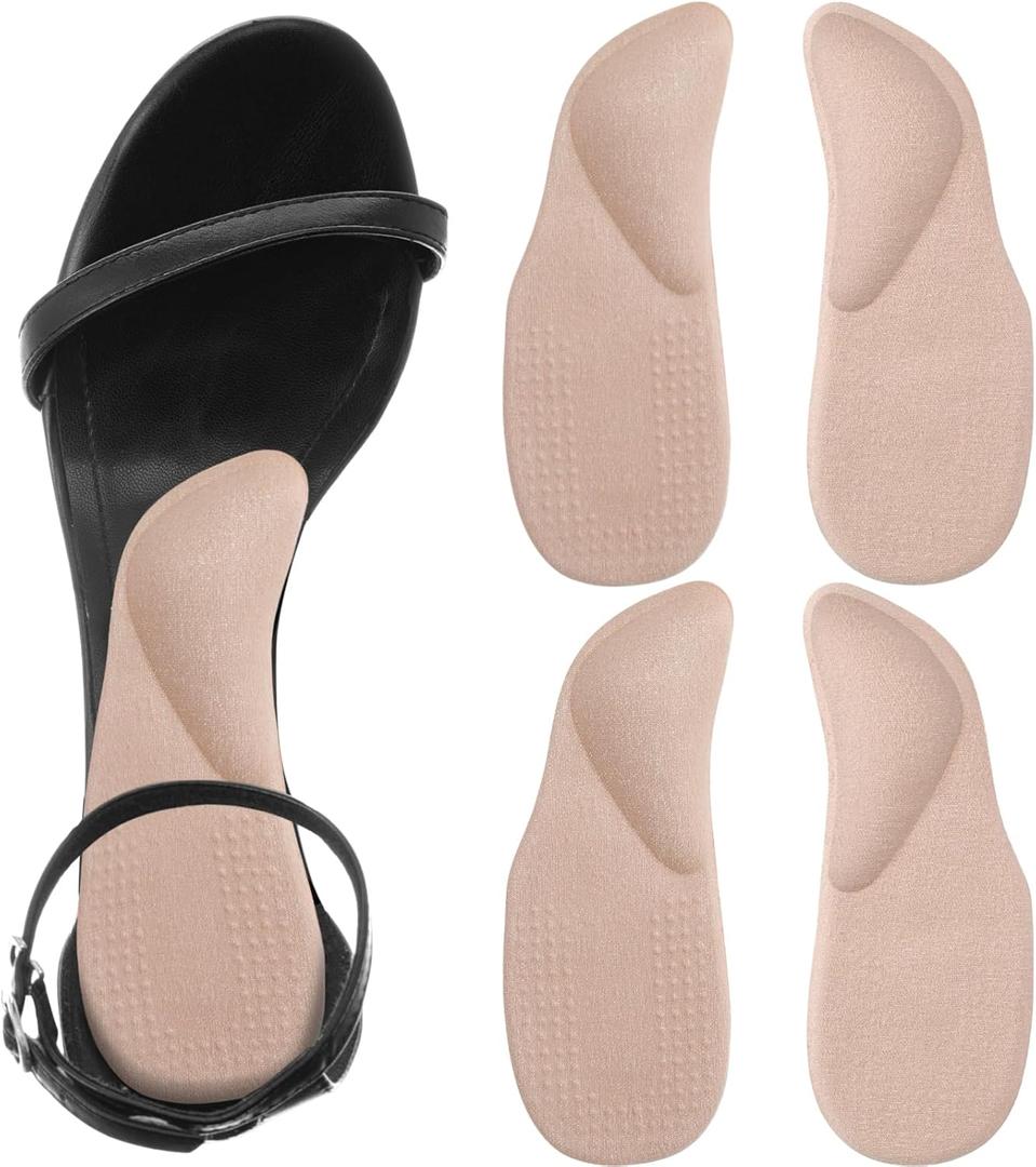 2 Pairs Arch Support Inserts for Womens Sandals Adhesive Arch Pad Support Shoe Insoles for Flat Feet, Plantar Fasciitis, Foot Pain Relief