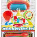 Melissa & Doug Wash and Dry Dish Set - 24 Pieces Kids Play Dishes, Play Kitchen Accessories, Toy Dishes for Kids Kitchen Ages 3+