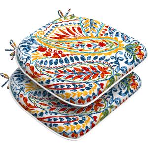 Set of 2 Outdoor Chair Cushions with Ties,Water Repellent Patio Chair Pads 17"x 16" for Outdoor Furniture,Round Corner Seat Cushions for Garden Yard Kitchen Paisley Multi