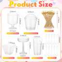 150 Pcs Plastic Dessert Cups with Spoons and Toothpicks, 2 to 7 oz 5 Styles Clear Mini Appetizer Cups Disposable for Serving Fruit Trifle Ice Cream Pudding Weddings Party(Clear, Elegant)