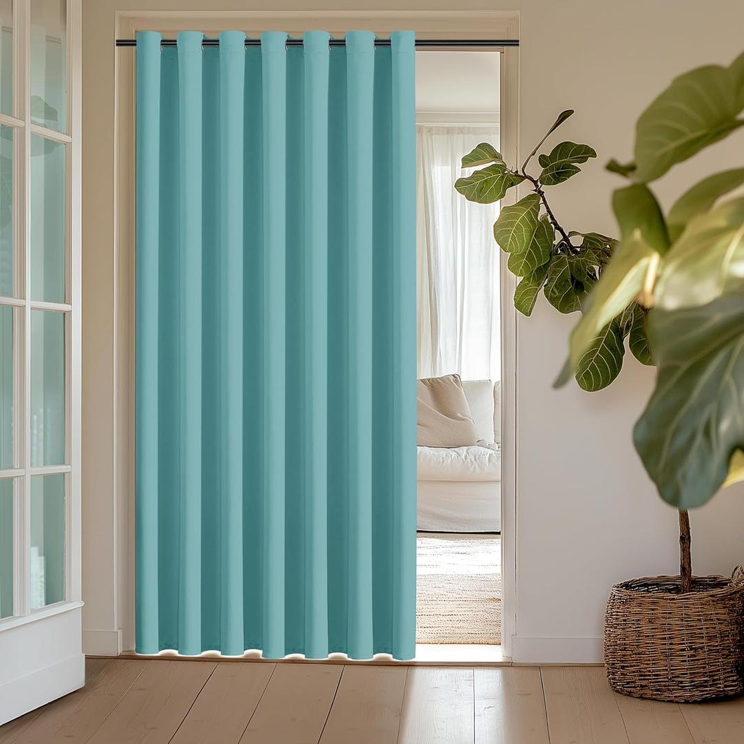 ChrisDowa Room Divider Curtain 108 Inches Long, Wide Blackout Sliding Door Curtain for Bedroom, Room Darkening Privacy Window Drape for Patio Door (1 Panel Set, Aqua, 100 x 108 Inch)