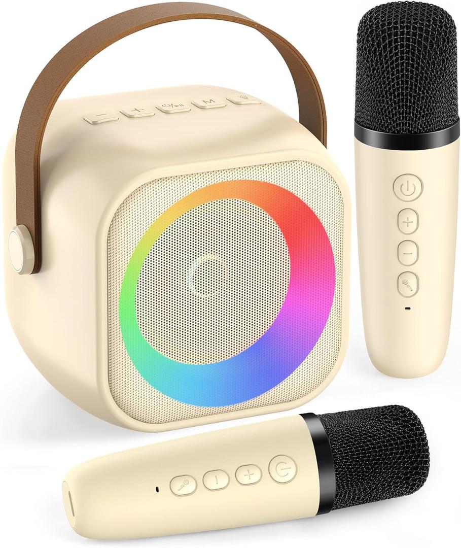 Karaoke Machine for Kids, Karaoke Gifts for Girls Ages 4, 5, 6, 7, 8, 9, 10, 12 +Year Old Birthday Party, 4-12 Years Old Christmas Toys Gift for Girls (Beige 2 Mics)