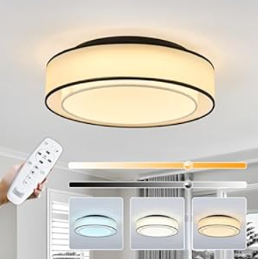 CVKASH Modern Flush Mount Ceiling Light Fixture Drum Chandelier Fabric Shade Close to Ceiling Light for Bedroom Dining Room Hallway Foyer Closet