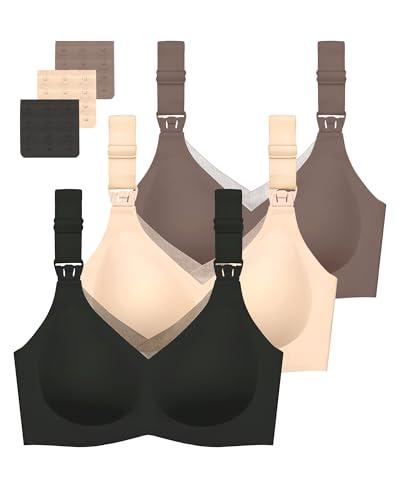 Gailife 2 Pack Nursing Bras for Breastfeeding Seamless V Neck Mesh Maternity Bra Comfort Pregnancy Sleep Bralette - L, Black/Beige/Grey