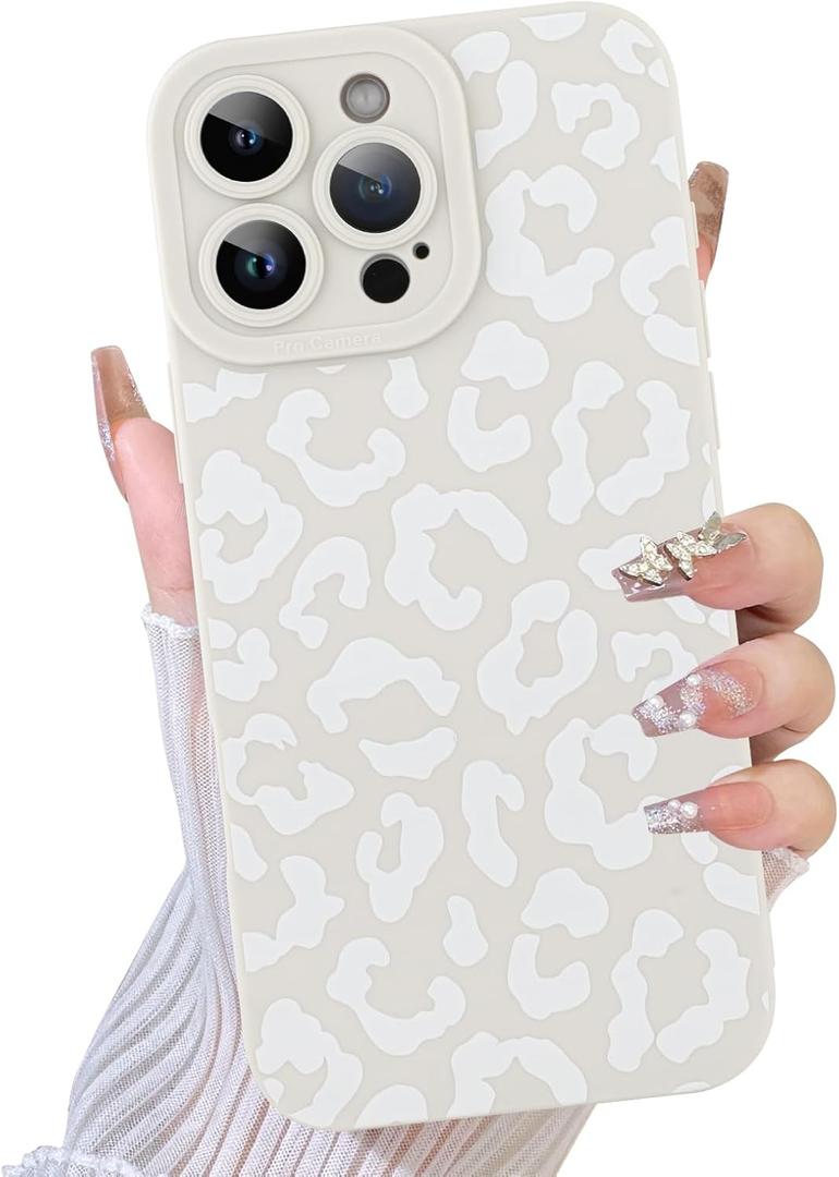 TEAUGHT Compatible with iPhone 16 Pro Case Cute Pattern White Leopard Print Cheetah Shockproof Silicone Phone Cover for Girls Women -White