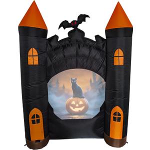 7 Ft Inflatable Haunted Castle with Built in Video Projector & Speaker, 63 Minutes of Halloween Animations & Spooky Music, Self Inflating Outdoor Halloween Yard Decoration