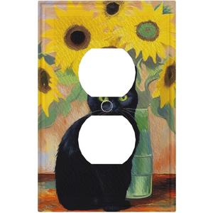 Decorative Art Light Switch Covers,1 Gang Single Toggle Duplex Outlet,Wall Plate, Switchplate Electrical Faceplate, Cat Sunflower