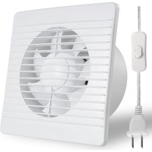6 Inch Exhaust Fan, 26W Wall Mount Small Ventilation Fan With Switch, 139CFM Ventilation Extractor Fan With Anti-backflow Check Valve Ultra Thin For Bathroom Kitchen Garage(White)