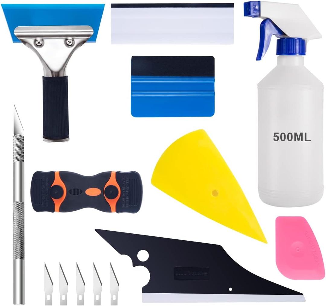 Luxiv Car Window Tint Application Tools Kit, 9 Pcs Vehicle Glass Protective Film Installing Tool, Squeegee Automotive Film Scrapers (Yellow,orange,blue,white,pink,black)