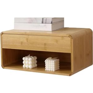 Floating Nightstand Wall Mounted Storage Drawers Shelves Bedside Table Trinket Display Shelf 18.1" x 9.8" x 8.2", Wood Color