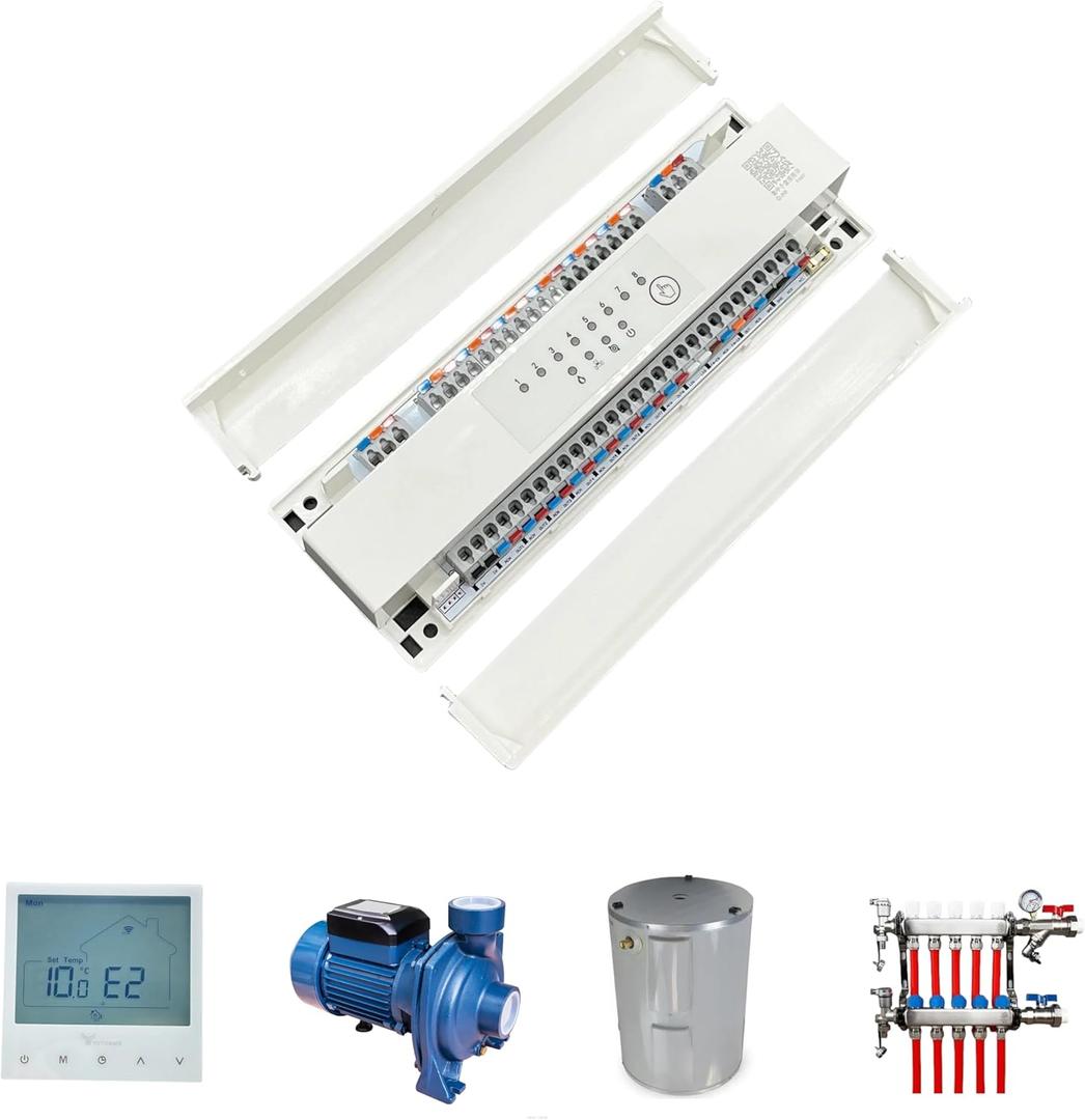 8-Zone Underfloor Heating Control Hub - Central Manifold Wiring Centre for Water Radiant Systems, Compatible with Smart Thermostats (120V/240V)