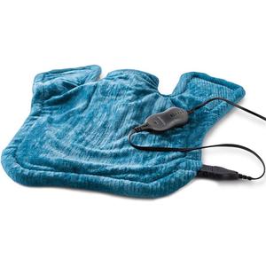Sunbeam XL Renue Contoured Heating Pad, 25" x 25", For Neck & Shoulder Pain Relief with Auto Shut Off, Moist Heating Option, MachineWashable, Lakeshore Blue