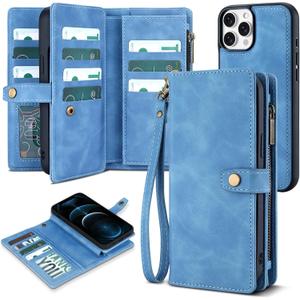 TwoHead for iPhone 12 Pro Max Wallet Case with Card Holder, Detachable Magnetic 12 Pro Max Phone Case, PU Leather Shockproof Protective Cover Wallet for Women/Men, 6.7IN, Sky Blue