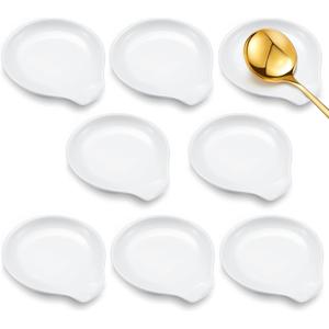 Irenare 8 Pcs Ceramic Spoon Rest for Stove Top 3.74 x 3.54 Inch Porcelain Spoon Holder Utensil Rest Dishwasher Safe Cradle for Home Kitchen Accessories (White)