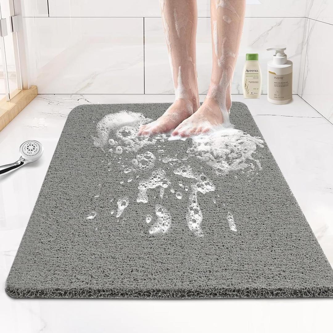 Joyhalo Shower Mat Bathtub Mat Non Slip, Bathmats Non Slip, Quick Drying Foot Scrubber Loofah Mats for Inside Shower, Tub, Bathroom, Home, 17 * 24inch, Grey