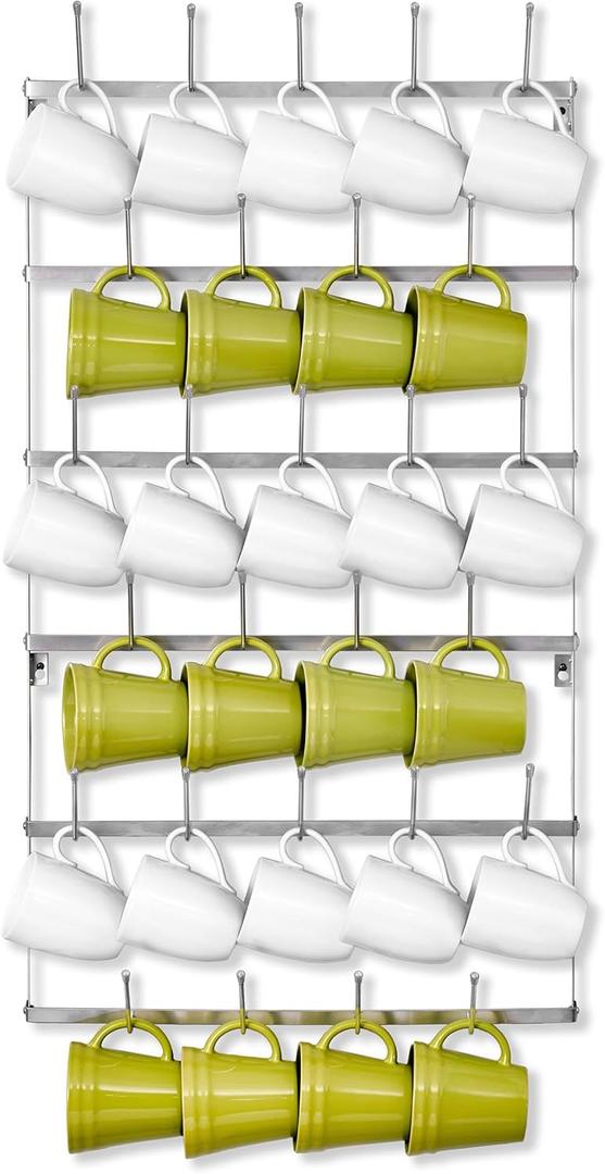 Sorbus Mug Rack for Wall - Large Rustic Coffee Mug Holder Wall Mount with 27 Hooks, Coffee Cup Display Rack, 6-Tier Metal Mug Organizer for Home, Kitchen & Bar, Coffee Station, Dining Room