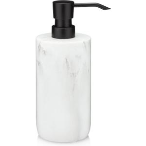 Essentra Home White Marble Soap Dispenser with Black Pump, Refillable Liquid Soap Dispenser for Bathroom & Kitchen. 16 Oz. Capacity.