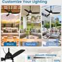 VOLISUN Outdoor Ceiling Fans with Light for Patios, 42in Weatherproof Plug in Ceiling Fan, 3CCT Dimmable Gazebo Ceiling Fan Remote&APP Control, Black Caged Ceiling Fan for Porch, Pergola,Canopy