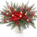 Suncalla
2 Pack Lighted Artificial Christmas Pick Pine Branches with Red Berry Stems 17 Inch Real Touch Faux Norfolk Cedar Branch with Flower for Vase Garland Xmas Home Decoration Craft (Cedar Pine)