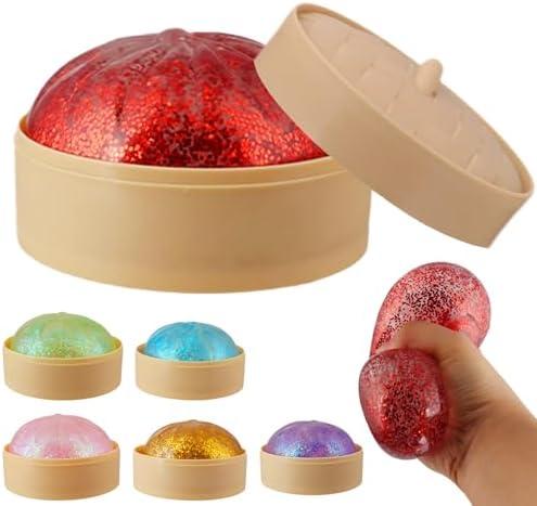 1pcs Glitter Red Glitter Dumpling, Glitter Dumpling Squishy Box, Dumplings Squishy, Anxiety Relief Soft Squeeze Dumplings Stress Balls Fidget Sensory Toy,Squeeze Dough Ball Stress Relief
