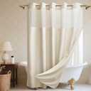 No Hook Cream Shower Curtain and Liner, Linen-Look Polyester Textured Shower Curtain with Snap in Liner, Waterproof & Washable Bath Curtains for Bathroom, 71Wx74H