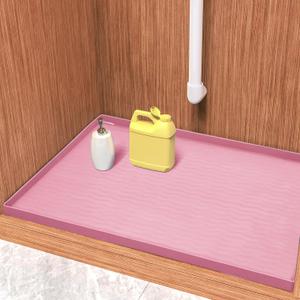 Waterproof Silicone Under Sink Mat 34'' x 22'' Shelf Liner for Kitchen and Bathroom, Cabinet and Counter Protector, Storage and Organizers, Litter Mat, Pet Cat Puppy Essentials (Pink)