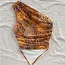 Women's Floral One Shoulder Fitted Tank Top Sleeveless Asymmetrical Hem Ruched Crop Tops (Brown, L)