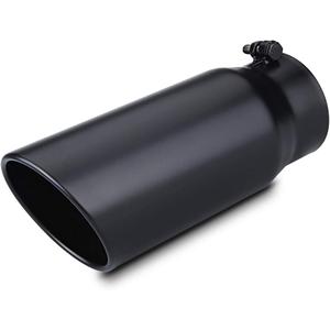 LCGP 4" to 5" Diesel Exhaust Tip, 12" Overall Length Bolt On Design Truck Tail Tip, Black Powder Coated,Rolled Angle Cut Design