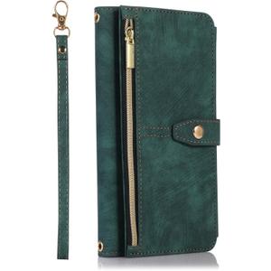 TOOVREN Phone Case for iPhone 16 Pro Max Case with Wallet Strap Lanyard Case fits Phone 16 Pro Max Wallet Case with Card Holder Stand Leather Cover Adjustable for Women & Men 6.9 Inch Green