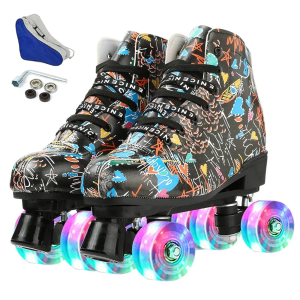 Silvertree Roller Skates for Women and Men PU Leather High-top Adult Roller Derby Skate Wheels Light Up Roller Skate Four-Wheel Shiny Roller Skates for Girls Boys Unisex, 41