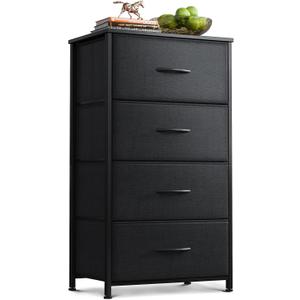 AODK Dresser for Bedroom with 4 Storage Drawers, Small Dressers Chest of Drawers Fabric Dresser with Sturdy Steel Frame, Black (11.73"D x 15.74"W x 31.77"H)