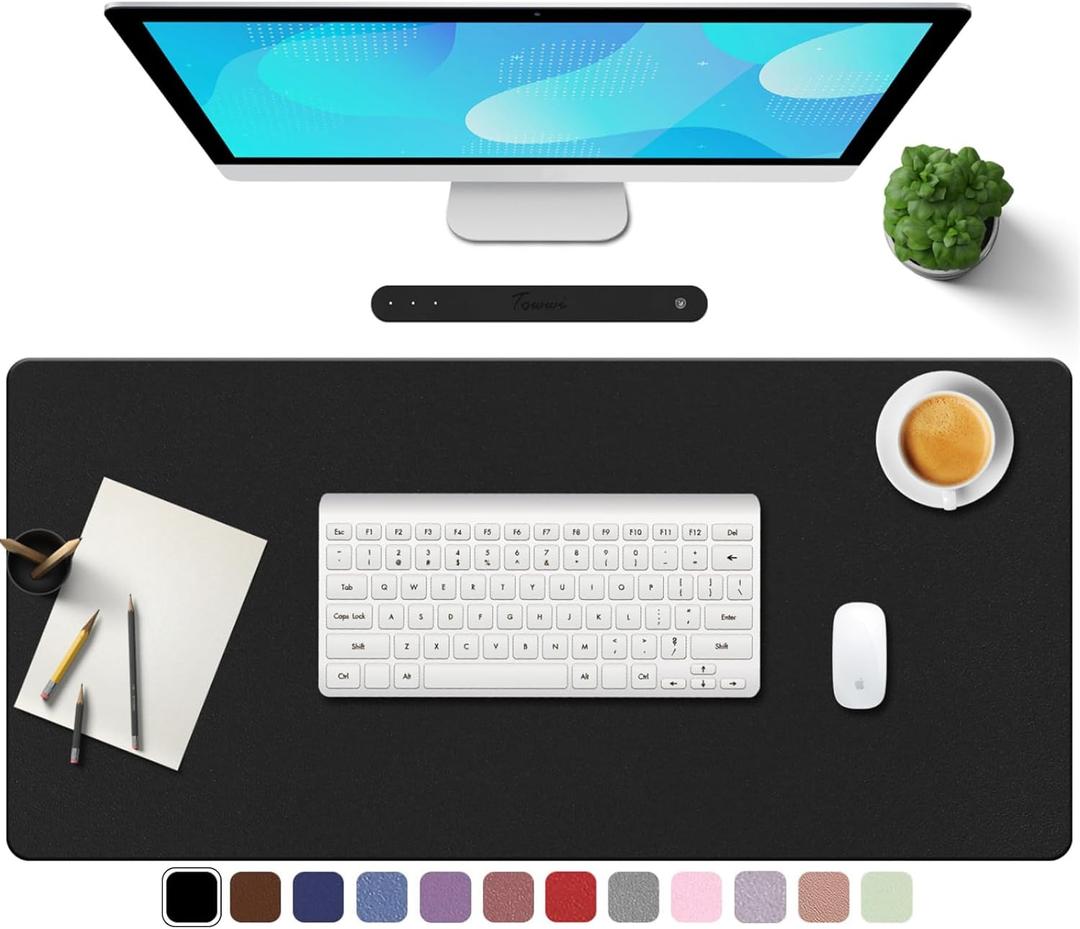 TOWWI PU Leather Desk Pad with Suede Base, Multi-Color Non-Slip Mouse Pad, 36 x 17 Waterproof Desk Writing Mat, Large Desk Blotter Protector(Black)