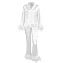 Valentine Pajamas Women Plus Size Satin Pajama Set Long Sleeve Button Loungewear Feather Sleepwear Pink L