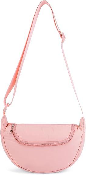 Crossbody Bags for Women Crescent Bag Nylon Sling Bag Purse with Adjustable Strap for Travel Daily, Pink