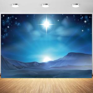 8x6ft Nativity Scene Backdrop Christmas Star Night Bethlehem Star Birth of Jesus Photography Background Christmas Nativity Decorations Religious Belief Bible Tale Photo Booth Props