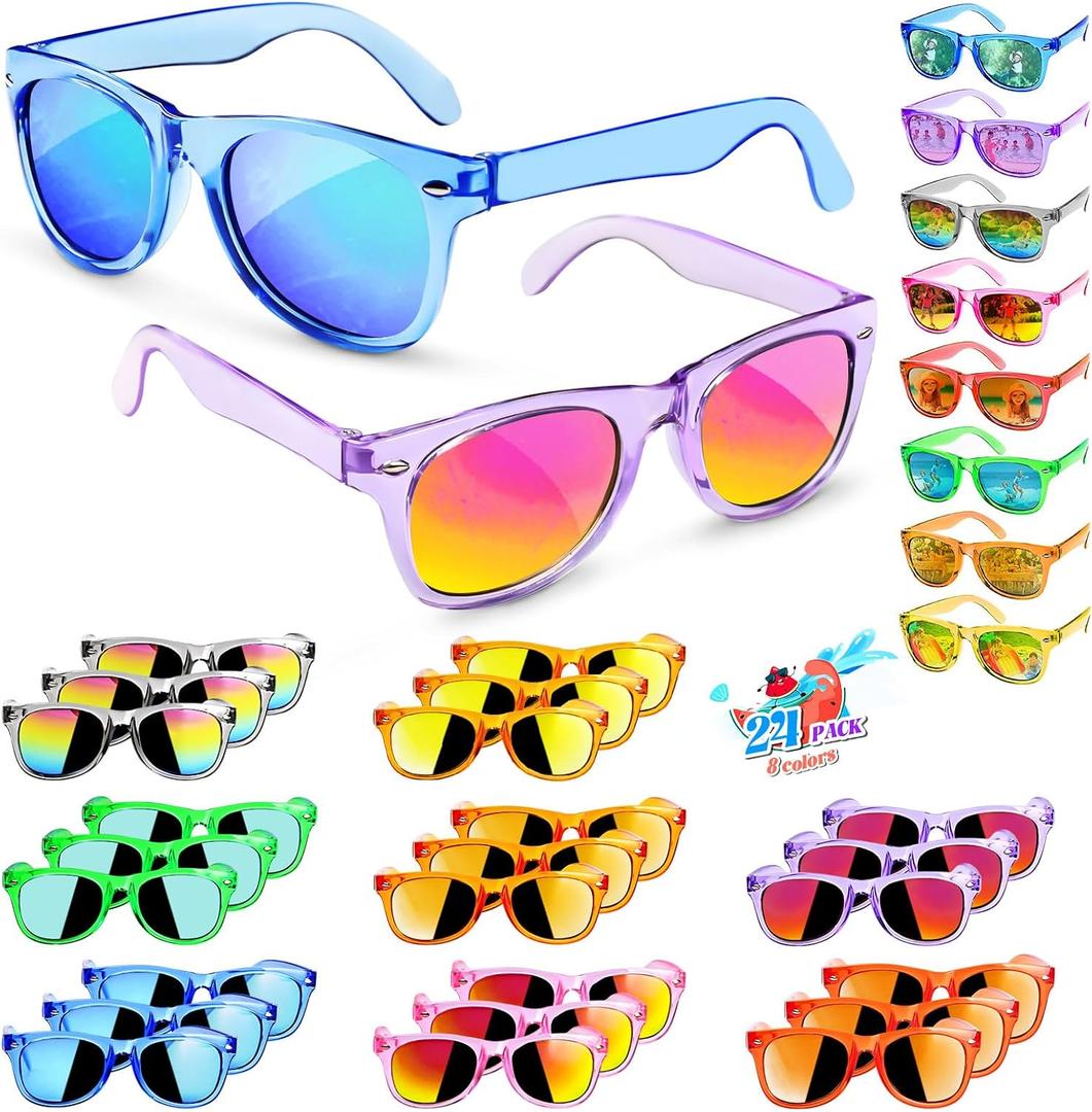 GKTZ Kids Sunglasses Party Favors - Boys Girls Age 3-8 Birthday Goodie Bags Stuffers, Neon Sunglasses Bulk with UV 400 Protection for Kids Classroom Favors - 24 Packs