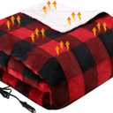 Westinghouse Heated Car Blanket, 12-Volt Electric Blanket for Car, Truck, SUV, RV, Portable Heated Throw for Camping, Red Buffalo Plaid, 59" x 43