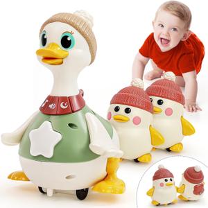 HOLA Baby Toys 6-12 Months Musical Dancing Duck Toy Set with Mama and Babys Tummy Time Toys, Crawling and Interaction Modes 1 Year Old Girl Boy Baby Stocking Stuffers