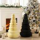 2 Pcs 3ft Large Honeycomb Christmas Tree Paper Christmas Decorations 3D Folding Tree Home Floor Decor with Magnetic Design for Winter Festive Holiday Party Supplies, Black and White