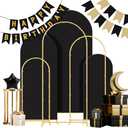 Gawicpy Wedding Arch Backdrop Stand Set Metal Arch Backdrop Stand with Wedding Arch Cover, Wedding Balloon Arch Backdrop Stand for Birthday, Baby Shower, Anniversary (Black, 4FT+5FT+6FT)