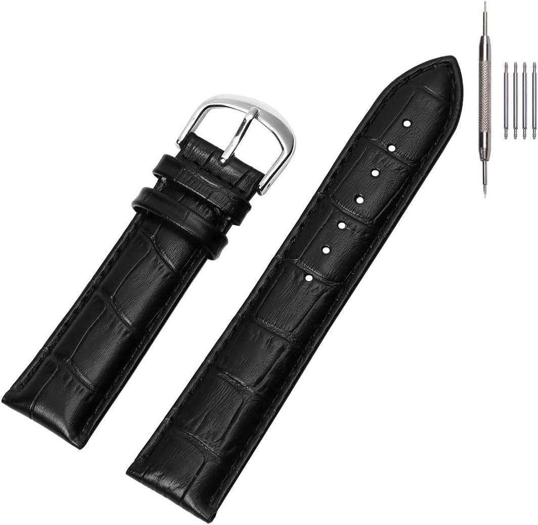 EACHE Croco Design Leather Watch Bands, Classical Leather Watch Straps For Women&Mens Waterproof 12mm 14mm 16mm 18mm 19mm 20mm 22mm (Black-Silver Buckle)