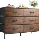 WLIVE Dresser for Bedroom with 6 Drawers, Wide Fabric Dresser TV Stand for 50 Inches TV, with Metal Frame, Wooden Top, Fabric Storage Dressers for Bedroom, Hallway, Entryway, Rustic Brown