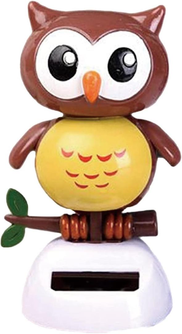 Solar Powered Toy Owl Dancing Figure, Cute Solar Dancing Shaking Head Animals for Car Dashboard Decoration and Desk Ornament (B-Brown)