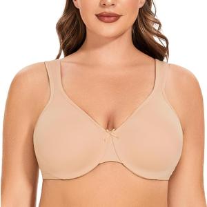 MELENECA Women's Minimizer Seamless Unlined Comfortable Plus Size Underwire Bra (32G, Beige)