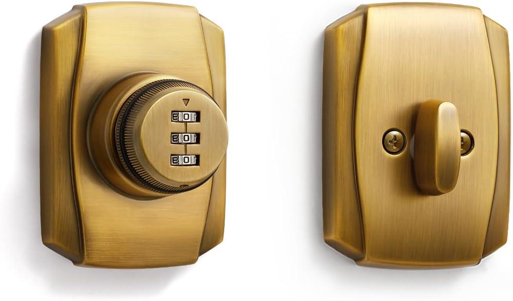 1 Pack Antique Brass Password Single Bronze Cylinder Deadbolt Lock Keyless Passcode Handle set Front Entry Interior Exterior Door Deadbolts