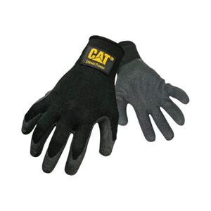 Cat CAT017400L Textured Latex Palm Gloves - Black, Large, Breathable Polycot Knit Shell Gloves with Extended Knit Wrists