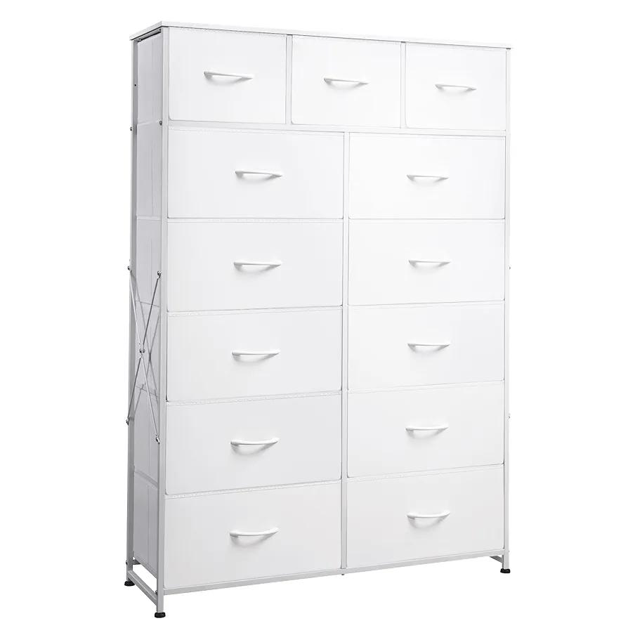 WLIVE Tall Dresser for Bedroom with 13 Drawers, Storage Dresser Organizer Unit, Fabric Dresser for Bedroom, Closet, Chest of Drawers with Fabric Bins, Steel Frame, Wood Top, White
