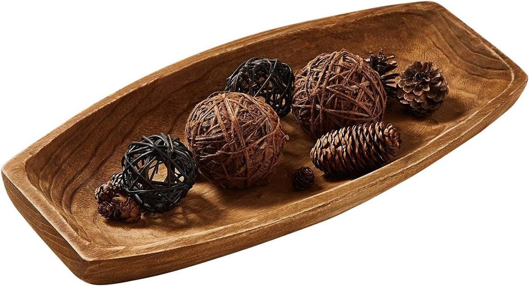 Wooden Dough Bowl Decor, Hand Carved Solid Wood Dough Bowl 17.2" Farmhouse Table Centerpiece Rustic Decorative Bowl for Coffee Table, Kitchen Island, Fall Home Decor