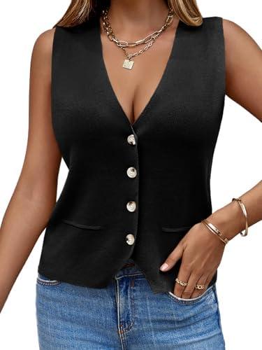 Saodimallsu Women's Sleeveless Sweater Vest Knit V Neck Button Fashion Casual Loose Spring Summer Waistcoat Cardigan XL