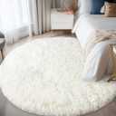 Round White Rug for Bedroom, 6 ft Circle Area Rugs for Living Room, Soft Fluffy Shag Carpet for Teen Girls Boys Nursery Room Dorm Home Decor Aesthetic